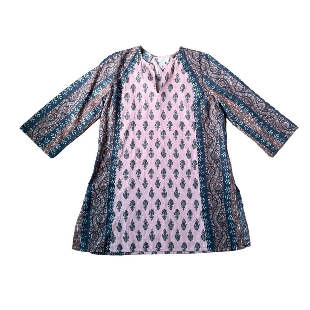 NWT Pure Jill Cotton Linen XS Tunic Top Pink V-Neck Indie Artsy Boho Lagenlook